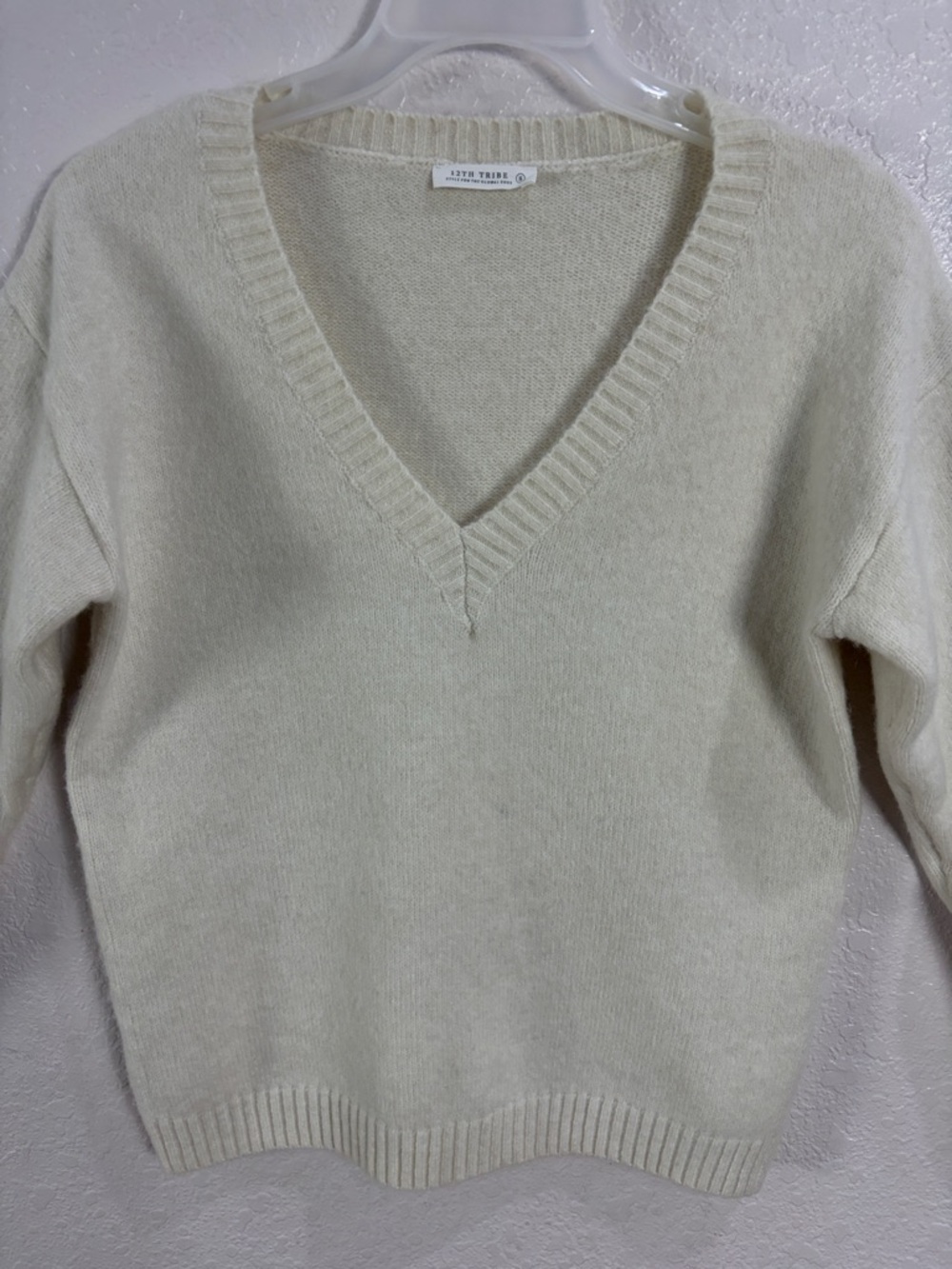 12TH TRIBE ,Size S,Soft Cream V-Neck Sweater